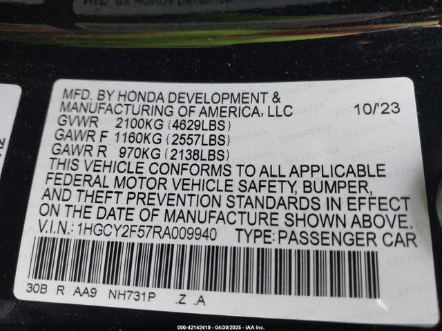 1HGCY2F57RA009940 Honda lfc5