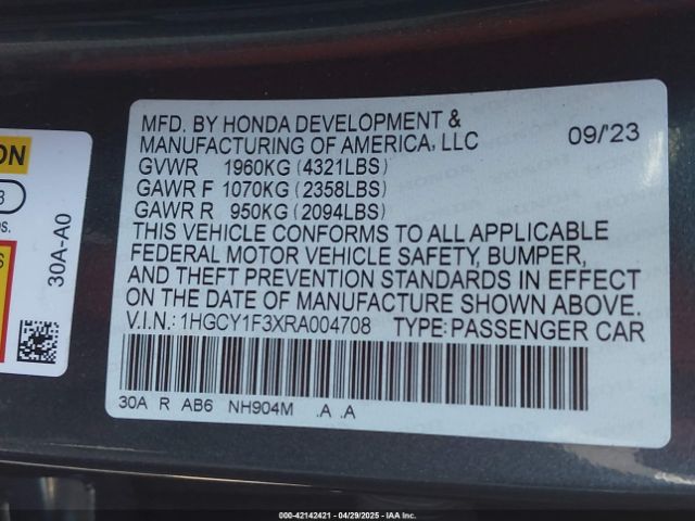 1HGCY1F3XRA004708 Honda ACCORD EX