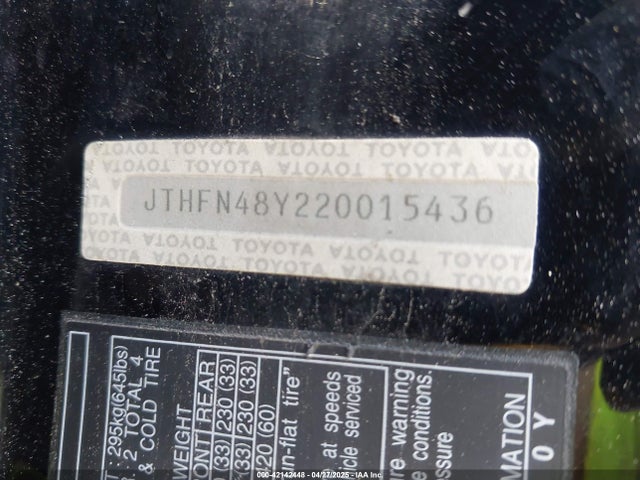 2002 Lexus Sc 430 მანქანა იყიდება აუქციონზე, vin: JTHFN48Y220015436, აუქციონის ნომერი: 42142448