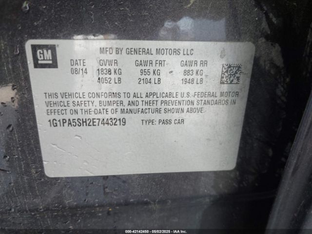 1G1PA5SH2E7443219 Chevrolet Cruze Ls Auto