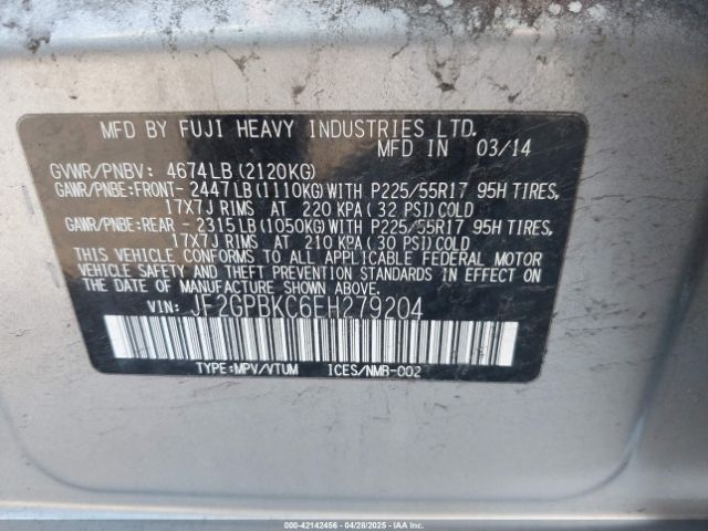 JF2GPBKC6EH279204 Subaru Xv Crosstrek Hybrid 2.0i Touring