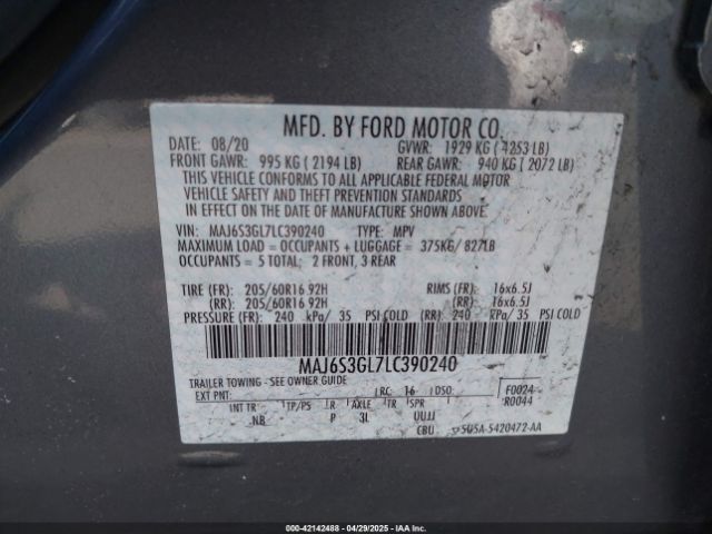 MAJ6S3GL7LC390240 Ford Ecosport Se