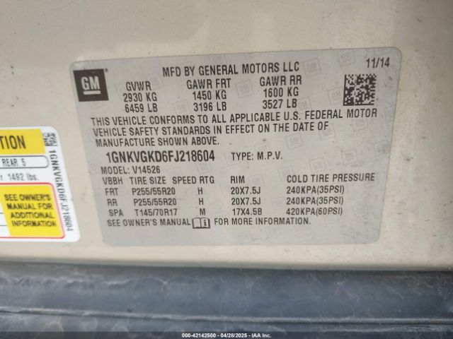 1GNKVGKD6FJ218604 Chevrolet Traverse 1lt