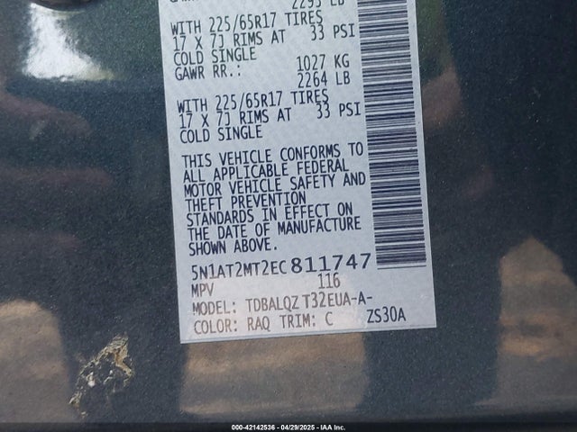 5N1AT2MT2EC811747 Nissan ROGUE SV
