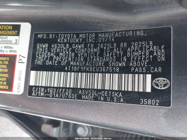 Toyota CAMRY SE 2014 4T1BF1FK6EU367518 Image 9