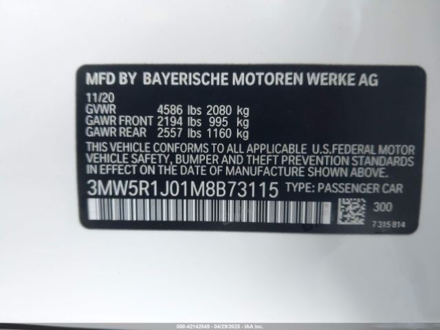 2021 BMW 3 SERIES 3MW5R1J01M8B73115 Photo 8