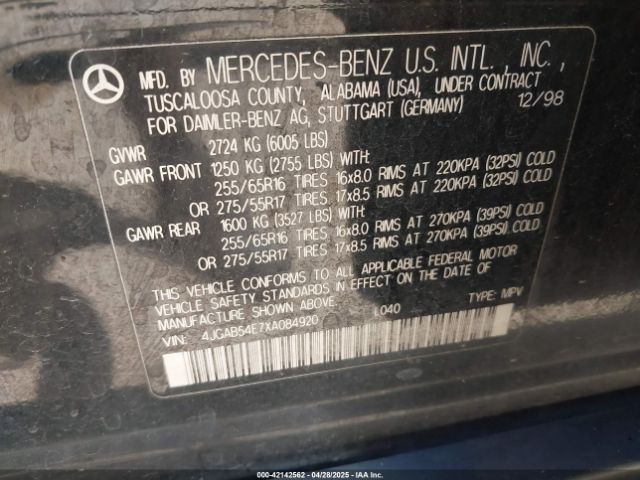 1999 MERCEDES-BENZ ML 320 4JGAB54E7XA084920 Photo 8