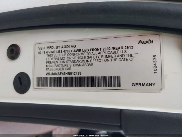 WAUANAF46HN012459 Audi A4 2.0t Premium