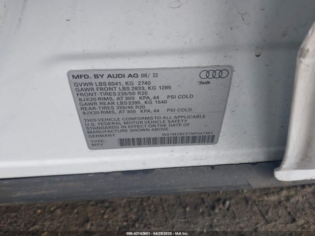 WA1M2BFZ1NP047351 Audi Q4 E-tron Prestige 50 Quattro