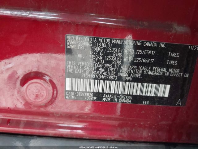 2T3H1RFV2MW178873 Toyota RAV4 LE