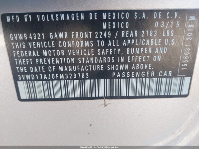 3VWD17AJ0FM329783 Volkswagen Jetta 1.8t Se