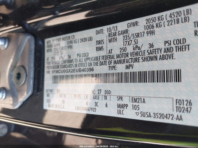 1FMCU0GX2EUB40356 Ford ESCAPE SE