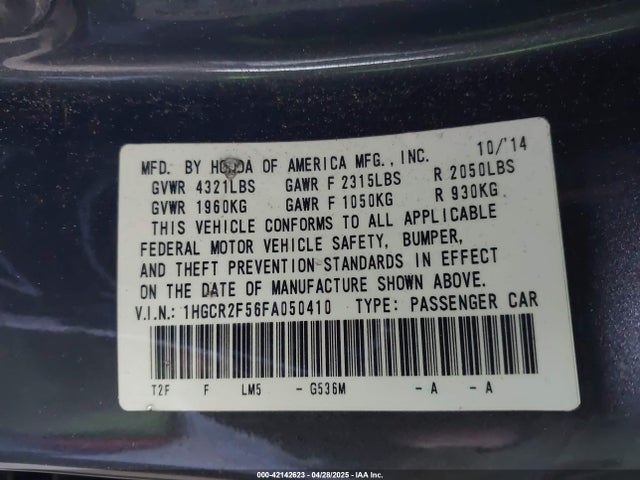 1HGCR2F56FA050410 Honda Accord Sport