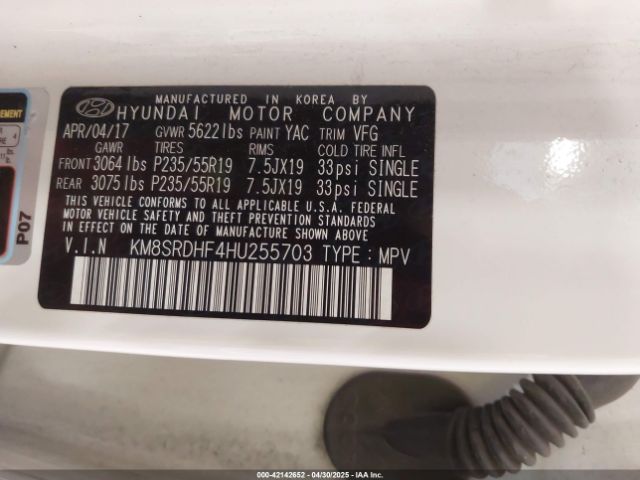 KM8SRDHF4HU255703 Hyundai Santa Fe Limited Ultimate