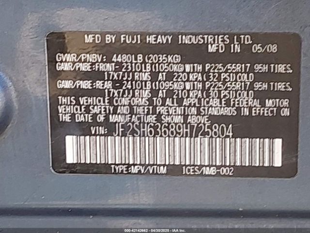 2009 SUBARU FORESTER JF2SH63689H725804 Photo 8