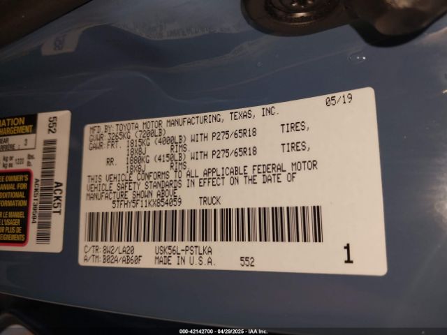 5TFHY5F11KX854059 Toyota Tundra Limited 5.7l V8