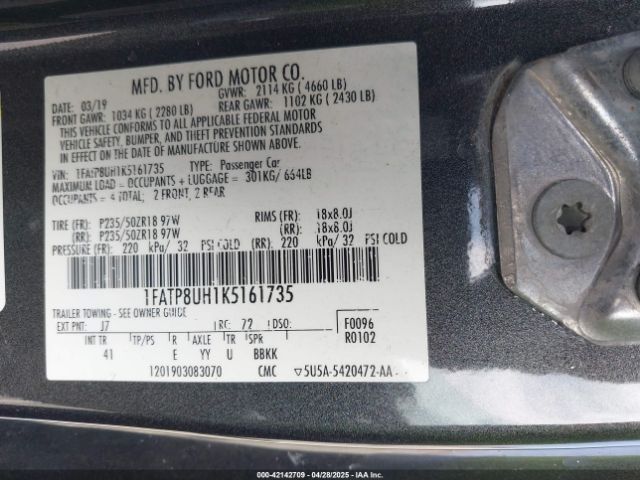 1FATP8UH1K5161735 Ford Mustang Ecoboost Premium