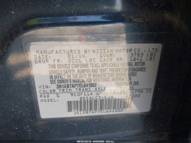 3N1AB7AP7EL641002 Nissan SENTRA S