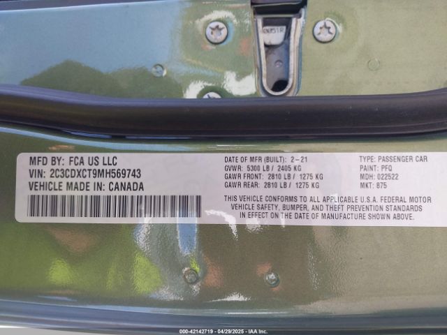 2C3CDXCT9MH569743 Dodge Charger R/t Rwd