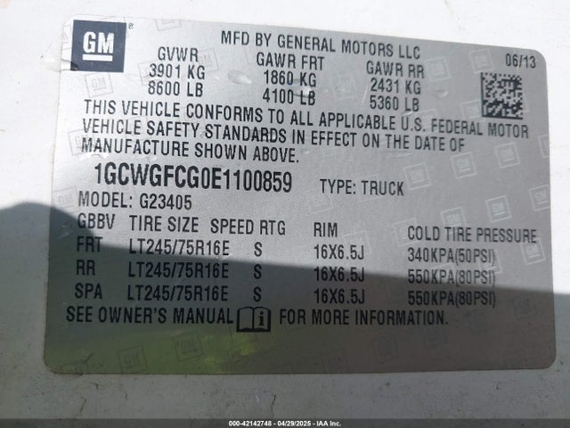 1GCWGFCG0E1100859 Chevrolet Express 2500 Work Van