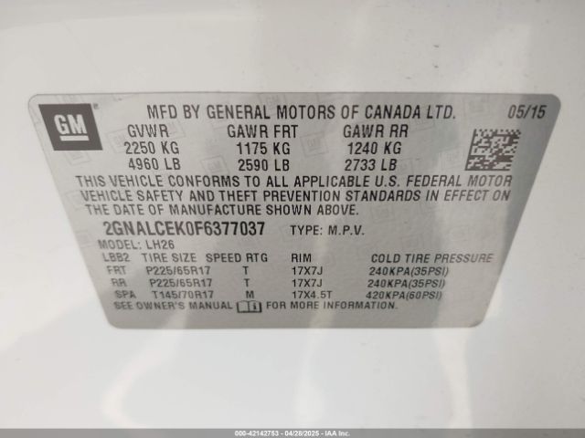 2GNALCEK0F6377037 Chevrolet Equinox 2lt