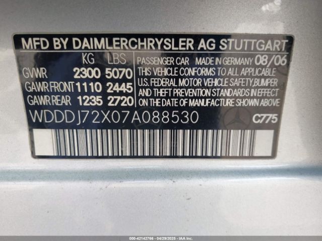 2007 MERCEDES-BENZ CLS 550 WDDDJ72X07A088530 Photo 8