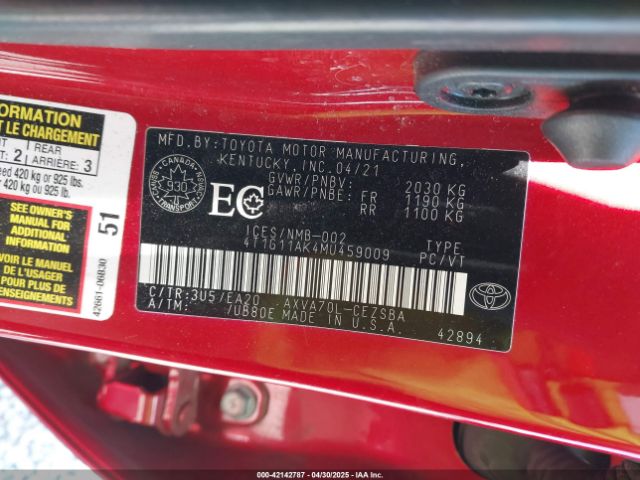 4T1G11AK4MU459009 Toyota CAMRY SE