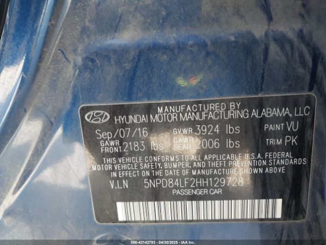 5NPD84LF2HH129728 Hyundai ELANTRA SE