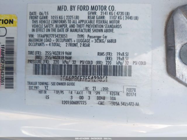 1FA6P8CF7F5423051 Ford Mustang Gt Premium