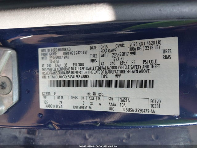 1FMCU0GX6GUB34692 Ford ESCAPE SE