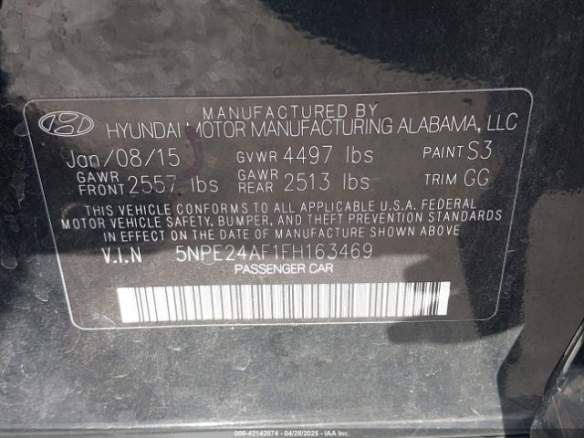 5NPE24AF1FH163469 Hyundai SONATA SE