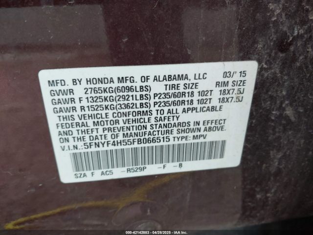5FNYF4H55FB066515 Honda Pilot Ex-l