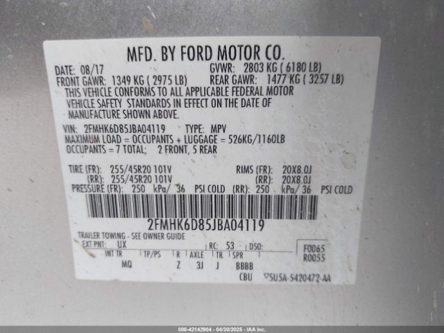 2FMHK6D85JBA04119 Ford Flex Limited