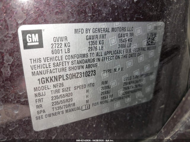1GKKNPLS0HZ310273 GMC lgx - di: direct injection, vvt: variable valve timing, alum, gen 2