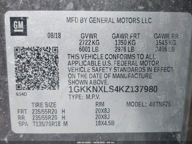 1GKKNXLS4KZ137980 GMC Acadia Denali