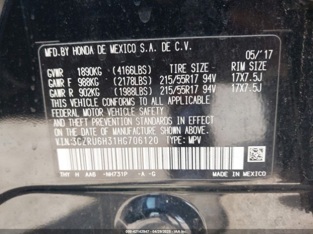 3CZRU6H31HG706120 Honda HR-V LX
