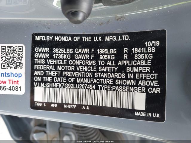 SHHFK7G92LU207494 Honda l15ba