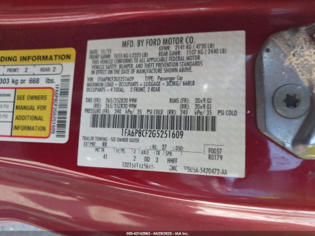 1FA6P8CF2G5251609 Ford Mustang Gt Premium