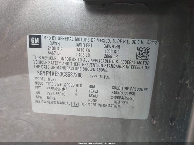 2012 CADILLAC SRX 3GYFNAE33CS587208 Photo 8