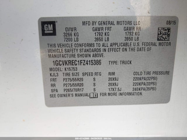 1GCVKREC1FZ415386 Chevrolet Silverado 1500 1lt