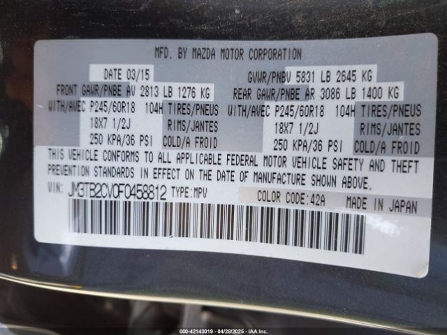 2015 MAZDA CX-9 JM3TB2CV0F0458812 Photo 8