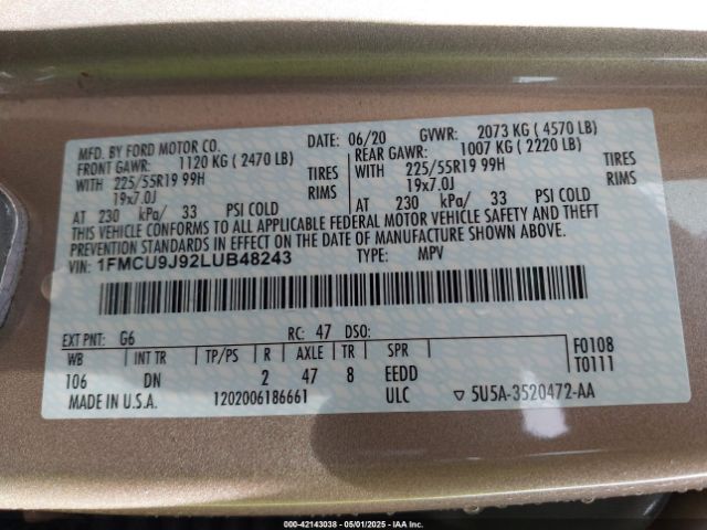 1FMCU9J92LUB48243 Ford Escape Titanium