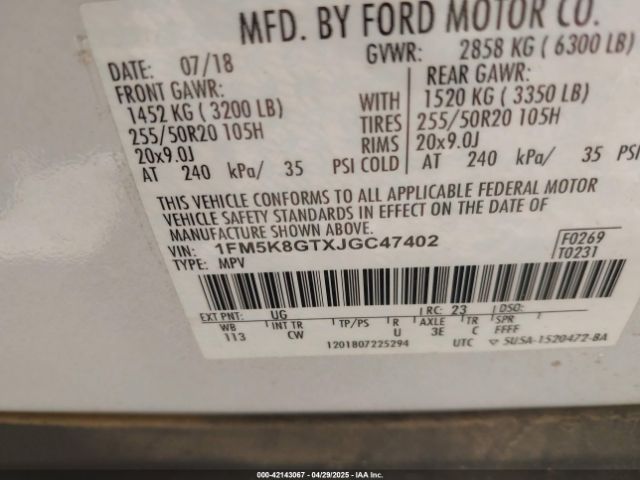 1FM5K8GTXJGC47402 Ford EXPLORER SPORT