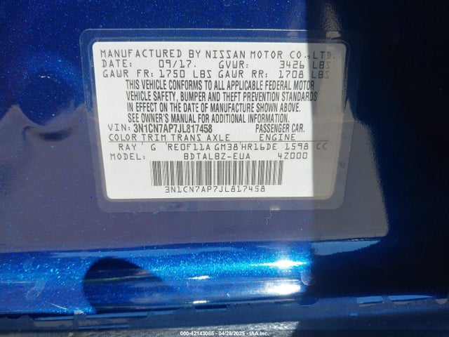 3N1CN7AP7JL817458 Nissan Versa 1.6 Sv