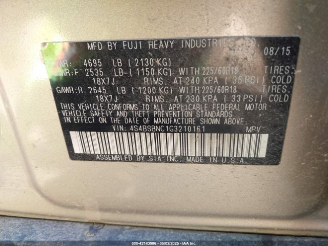 2016 SUBARU OUTBACK 4S4BSBNC1G3210161 Photo 8