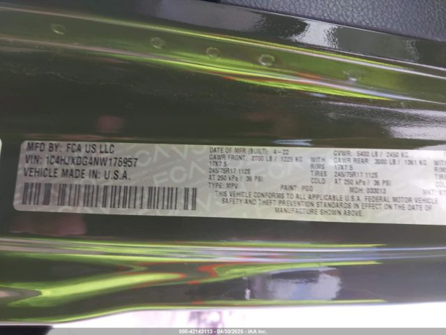 1C4HJXDG4NW176957 Jeep Wrangler Unlimited Sport S 4x4