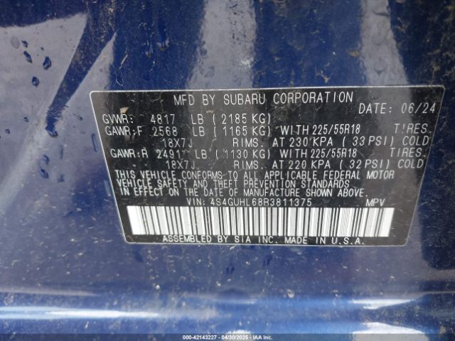 4S4GUHL68R3811375 Subaru Crosstrek Limited