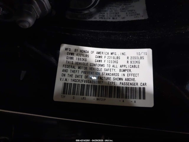 1HGCR2F86GA050967 Honda Accord Ex-l