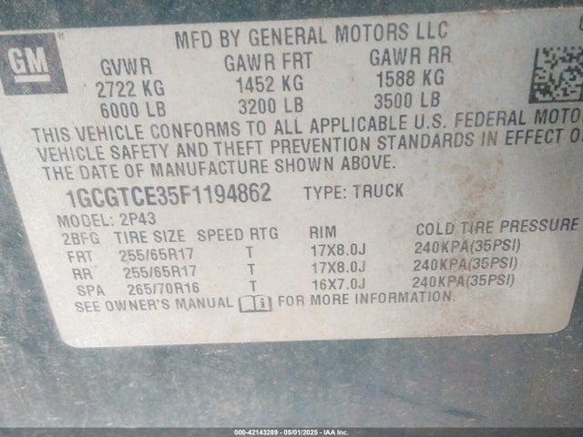 1GCGTCE35F1194862 Chevrolet Colorado Z71