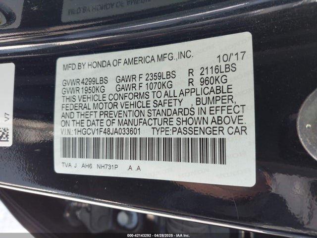 1HGCV1F48JA033601 Honda ACCORD EX